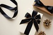 © Michael - Elegant Gift Presentation with Black Ribbon and Bow Accented by Brass on Smooth Ivory Background