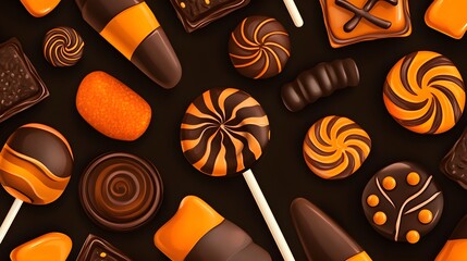 Wall Mural - Halloween candy on black background