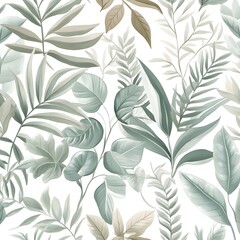 Wall Mural - Seamless Pattern with Watercolor Tropical Leaves