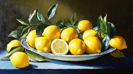 Wall Mural - Vibrant oil painting showcasing fresh juicy lemons in a delightful arrangement