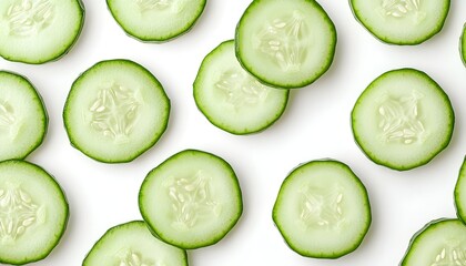 Poster - Fresh Cucumber Slices on White Background