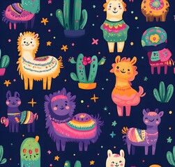 Canvas Print - Cute Llama Seamless Pattern