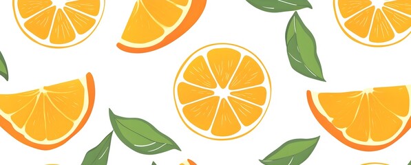 Sticker - Seamless Pattern with Orange Slices and Green Leaves