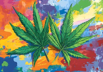 Wall Mural - Abstract Marijuana Leaves on Colorful Background