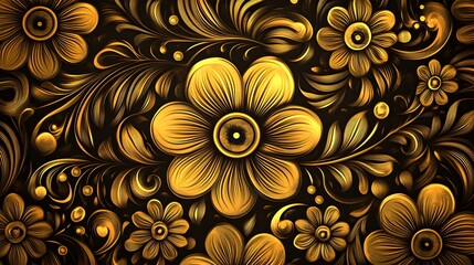 Wall Mural - Golden Floral Pattern