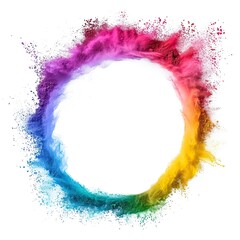 Wall Mural - Splash of multicolor powder into circle frame isolated on white 
