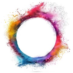 Wall Mural - Splash of multicolor powder into circle frame isolated on white 
