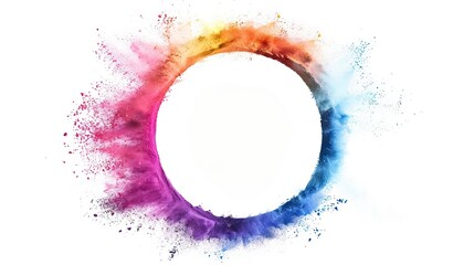 Wall Mural - Splash of multicolor powder into circle frame isolated on white 
