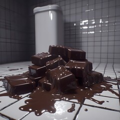 Sticker - Melted Chocolate Bars on White Tile Floor