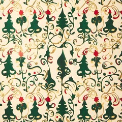 Sticker - Christmas Wrapping Paper Green Gold Red Pattern