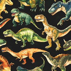 Sticker - Watercolor Dinosaur Seamless Pattern