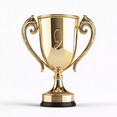 First place gold trophy cup isolated on white background. Nice 3d rendering