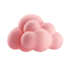 pink cloud 3d render icon isolated on transparent background cutout