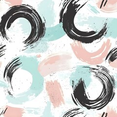 Canvas Print - Abstract Watercolor Circles and Swirls in Blue, Pink, and Black