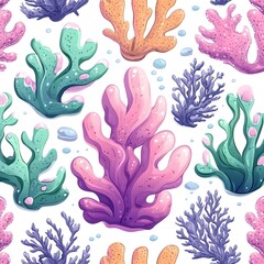 Wall Mural - Seaweed and Coral Seamless Pattern