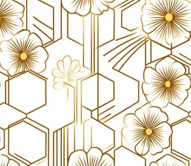 Sticker - Golden Floral Pattern with Hexagon Background