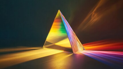 Canvas Print - A glass pyramid refracts light, creating colorful beams on a dark background.