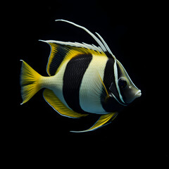 Wall Mural - moorish idol fish on a black