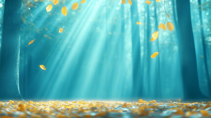 Wall Mural - sunlight filters through trees as golden leaves gently fall