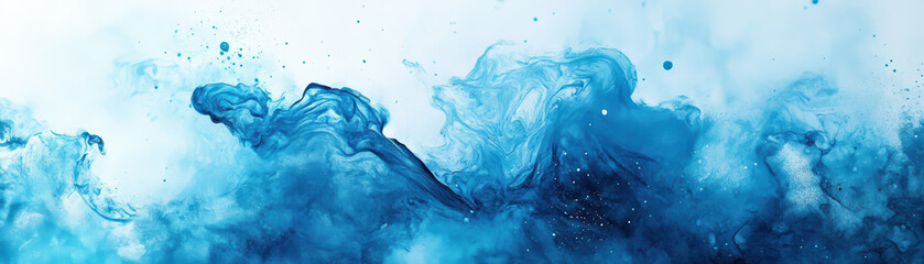 Abstract blue and white ink swirling in water. Artistic fluid motion, vibrant colors creating unique wave-like patterns.