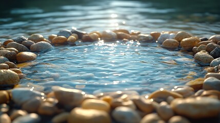 Poster - A serene water circle surrounded by smooth pebbles.