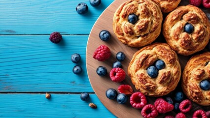 Wall Mural -  Deliciously baked pastries with fresh berries ready to be savored