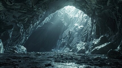 The mystical dark world of rocks. Cinematic view. 3d render 