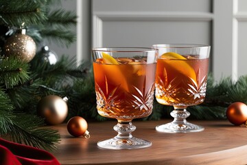 Festive Toast with Warm Amber Beverage in Elegant Crystal Glasses and Shimmering Splash