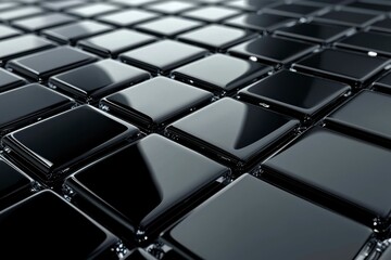 Wall Mural - Black Glossy Tiles Arranged in a Grid Pattern