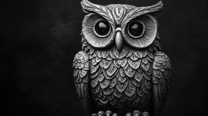 Wall Mural - A silver owl figurine with detailed feathers and large eyes.