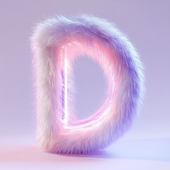 Poster - 3D Render of a Fluffy Furry Letter D with a Neon Purple Outline.