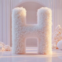 Wall Mural - Fluffy white letter H in a white abstract space with soft lighting.