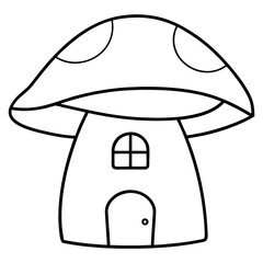 mushroom house outline coloring book page line art drawing