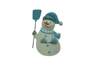 Cute Snowman isolated on transparent background. Painted figurine on metal. Christmas decoration. New Year's decor. PNG image.