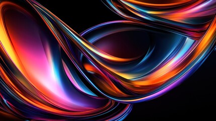 Poster - Abstract colorful digital art with glowing lines forming organic shapes against a dark background.