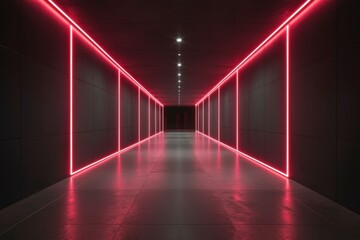 Poster - A Dark Corridor Illuminated by Pink Neon Lights