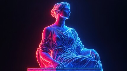 Wall Mural - a classic female statue is illuminated with neon colors.
