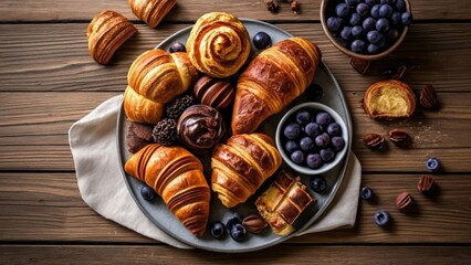 Poster -  Delicious pastries and berries on a rustic table