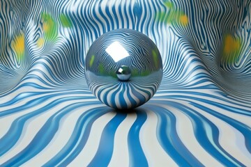 Sticker - Reflective Sphere on a Wavy Striped Surface