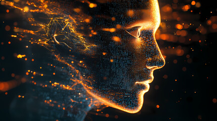 Abstract digital human face. artificial intelligence concept of big data or cyber security. 3d illustration. Artificial Intelligence. Illustration