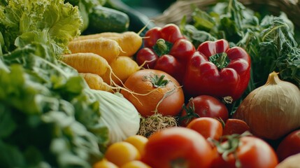 Wall Mural - Vibrant Assortment of Fresh Organic Vegetables from Garden or Farm