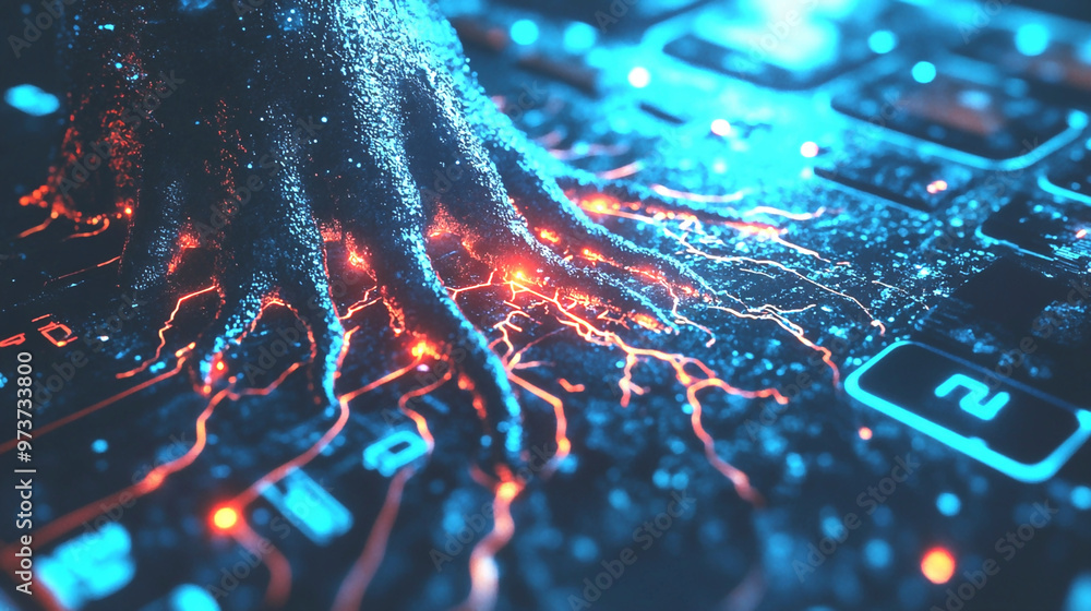 Generate an image of a rootkit manipulating system calls, intercepting ...