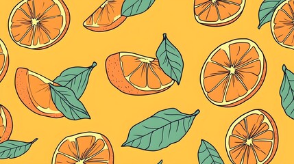 Canvas Print - Orange Slices and Leaves Pattern