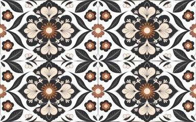 Floral tile pattern. Seamless repeat pattern of vintage style floral design on a white background. Perfect for textile, wallpaper or packaging.