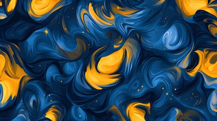 Canvas Print - Abstract Blue and Yellow Swirls