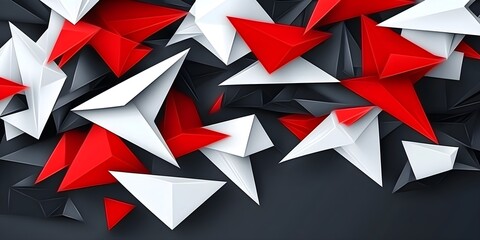 Canvas Print - Abstract Red and White Triangles on Black Background