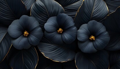 Black and Gold Tropical Flower Background