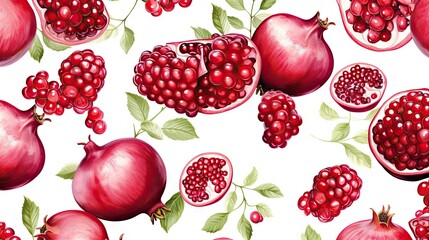 Canvas Print - Red pomegranates & leaves