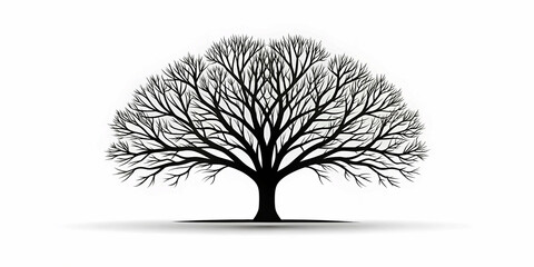 tree isolated on white background, Black silhouette logo of a tree with bare branches isolated on a clean white background