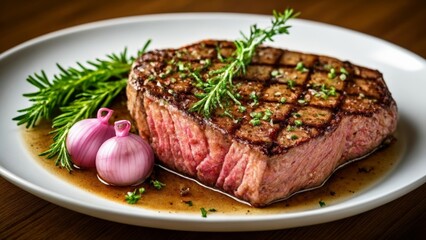 Canvas Print -  Deliciously grilled steak with a hint of garlic and herbs